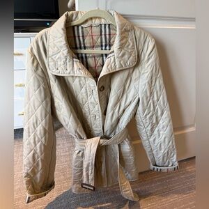 🇬🇧 Burberry Brit Cream Quilted Jacket w/ Belt XL 🇬🇧